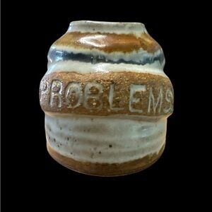 Vintage Pottery Ceramic Jar labeled Problems Vintage Problems Pottery Jar